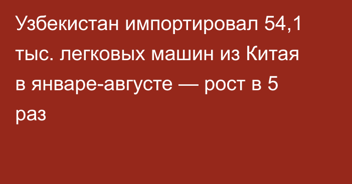 Узбекистан импортировал 54,1 тыс. легковых машин из Китая в январе-августе — рост в 5 раз