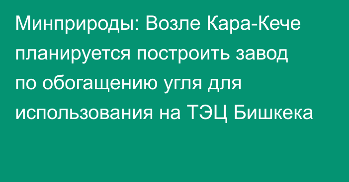 Минприроды: Возле Кара-Кече планируется построить завод по обогащению угля для использования на ТЭЦ Бишкека