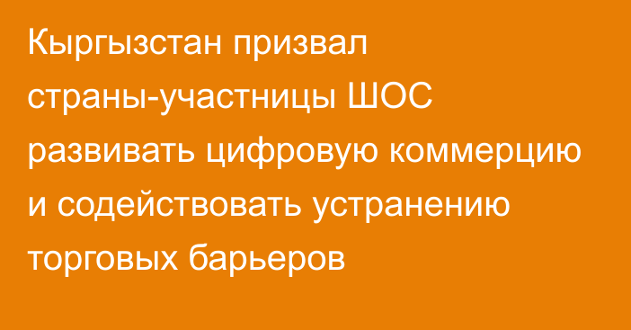 Кыргызстан призвал страны-участницы ШОС развивать цифровую коммерцию и содействовать устранению торговых барьеров