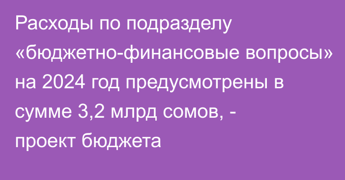 Расходы по подразделу «бюджетно-финансовые вопросы» на 2024 год предусмотрены в сумме 3,2 млрд сомов, - проект бюджета