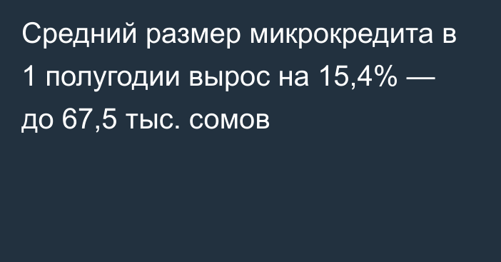 Средний размер микрокредита в 1 полугодии вырос на 15,4% — до 67,5 тыс. сомов