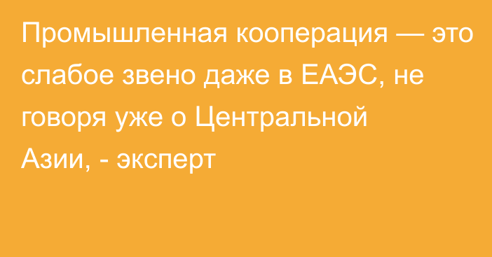 Промышленная кооперация — это слабое звено даже в ЕАЭС, не говоря уже о Центральной Азии, - эксперт