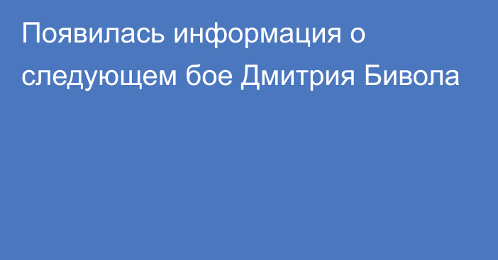 Появилась информация о следующем бое Дмитрия Бивола