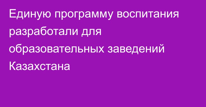 Единую программу воспитания разработали для образовательных заведений Казахстана