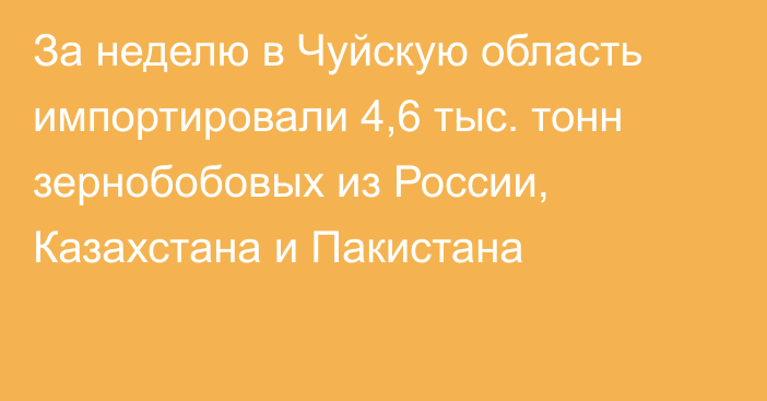 За неделю в Чуйскую область импортировали 4,6 тыс. тонн зернобобовых из России, Казахстана и Пакистана