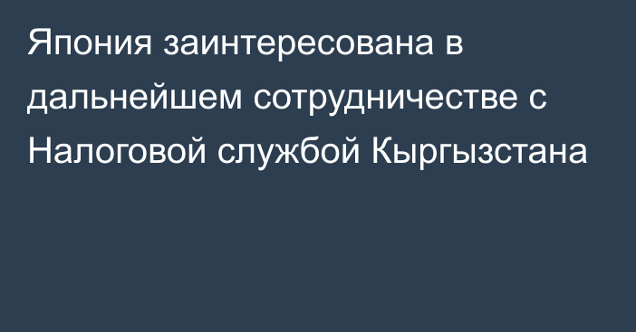 Япония заинтересована в дальнейшем сотрудничестве с Налоговой службой Кыргызстана