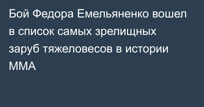 Бой Федора Емельяненко вошел в список самых зрелищных заруб тяжеловесов в истории ММА