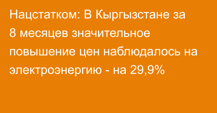 Нацстатком: В Кыргызстане за 8 месяцев значительное повышение цен наблюдалось на электроэнергию - на 29,9%