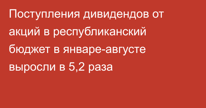 Поступления дивидендов от акций в республиканский бюджет в январе-августе выросли в 5,2 раза