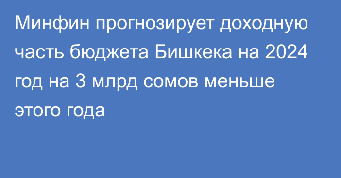 Минфин прогнозирует доходную часть бюджета Бишкека на 2024 год на 3 млрд сомов меньше этого года