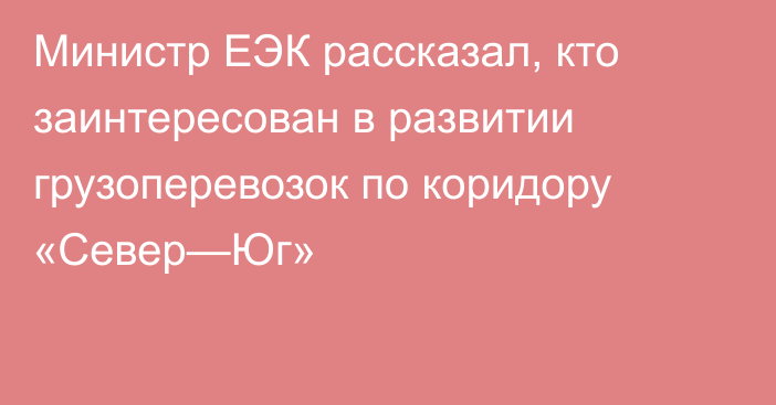 Министр ЕЭК рассказал, кто заинтересован в развитии грузоперевозок по коридору «Север—Юг»