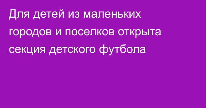 Для детей из маленьких городов и поселков открыта секция детского футбола