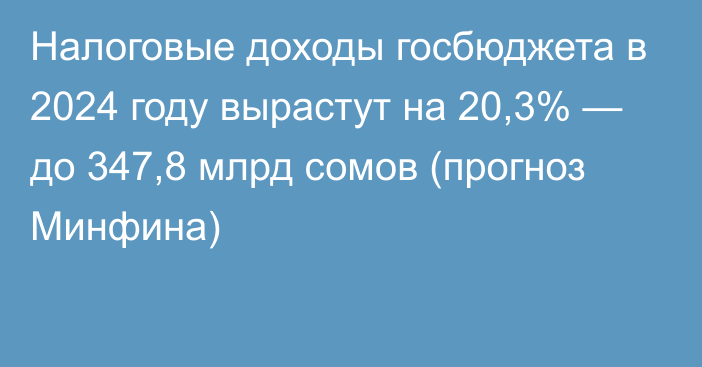 Налоговые доходы госбюджета в 2024 году вырастут на 20,3% — до 347,8 млрд сомов (прогноз Минфина)