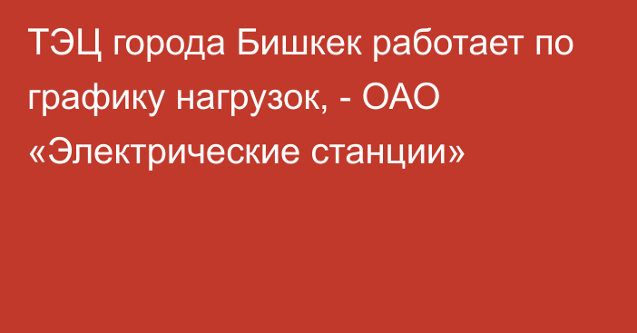 ТЭЦ города Бишкек работает по графику нагрузок, - ОАО «Электрические станции»