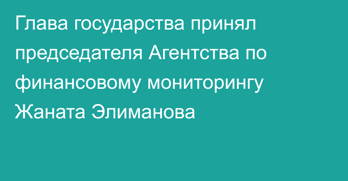 Глава государства принял председателя Агентства по финансовому мониторингу Жаната Элиманова