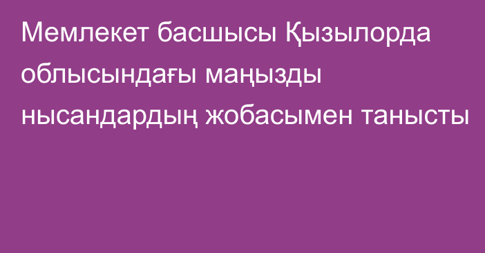 Мемлекет басшысы Қызылорда облысындағы маңызды нысандардың  жобасымен танысты