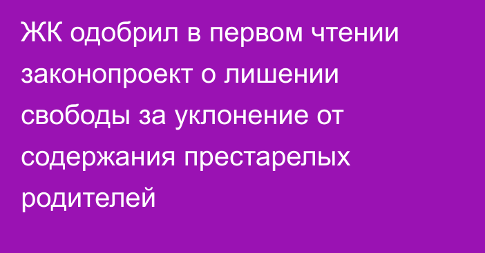 ЖК одобрил в первом чтении законопроект о лишении свободы за уклонение от содержания престарелых родителей