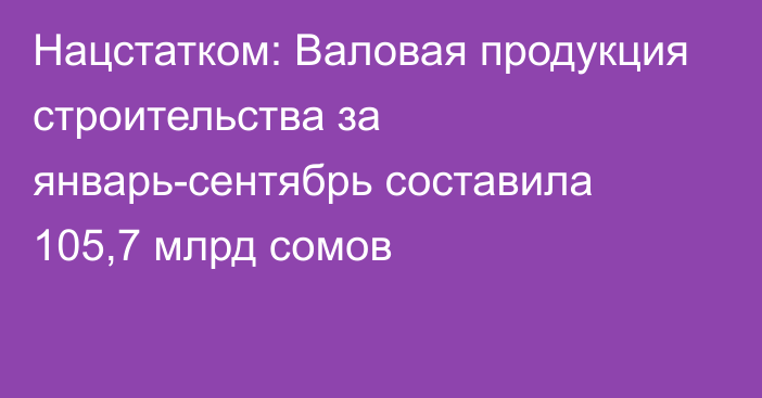 Нацстатком: Валовая продукция строительства за январь-сентябрь составила 105,7 млрд сомов