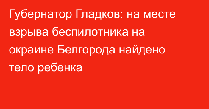 Губернатор Гладков: на месте взрыва беспилотника на окраине Белгорода найдено тело ребенка