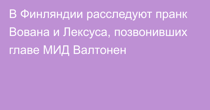 В Финляндии расследуют пранк Вована и Лексуса, позвонивших главе МИД Валтонен