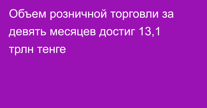 Объем розничной торговли за девять месяцев достиг 13,1 трлн тенге