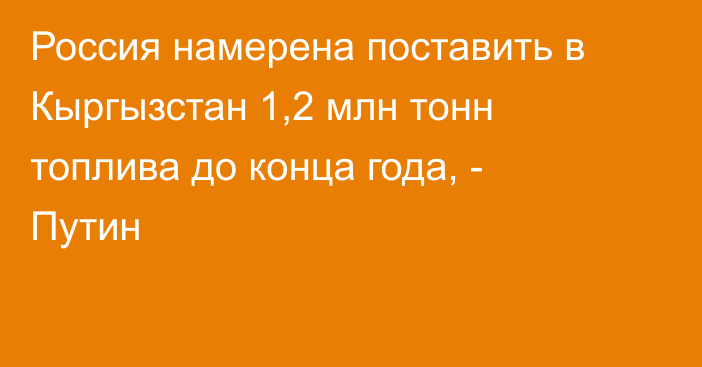 Россия намерена поставить в Кыргызстан 1,2 млн тонн топлива до конца года, - Путин