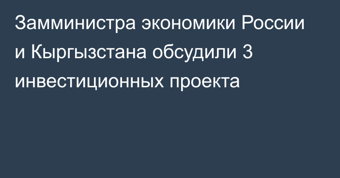 Замминистра экономики России и Кыргызстана обсудили 3 инвестиционных проекта