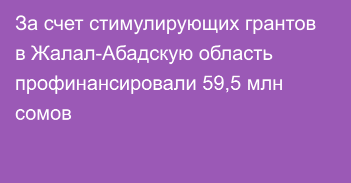 За счет стимулирующих грантов в Жалал-Абадскую область профинансировали 59,5 млн сомов