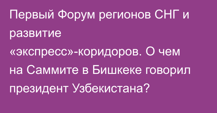 Первый Форум регионов СНГ и развитие «экспресс»-коридоров. О чем на Саммите в Бишкеке говорил президент Узбекистана?