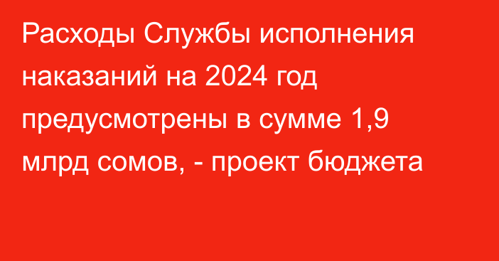 Расходы Службы исполнения наказаний на 2024 год предусмотрены в сумме 1,9 млрд сомов, - проект бюджета