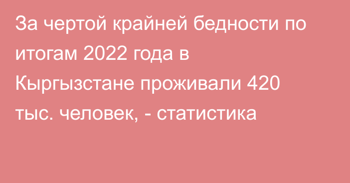 За чертой крайней бедности по итогам 2022 года в Кыргызстане проживали 420 тыс. человек, - статистика