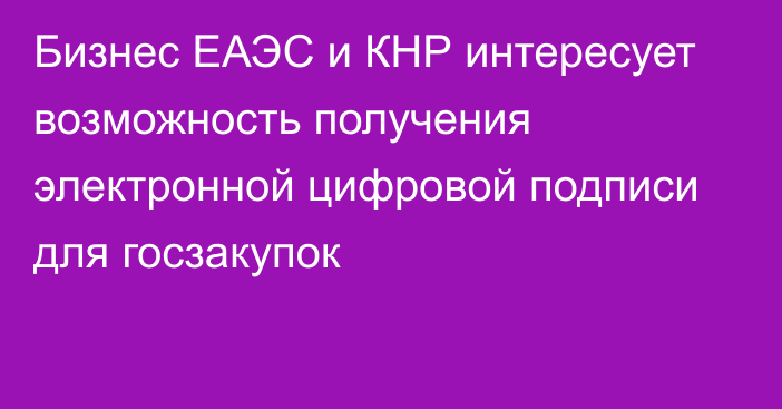 Бизнес ЕАЭС и КНР интересует возможность получения электронной цифровой подписи для госзакупок