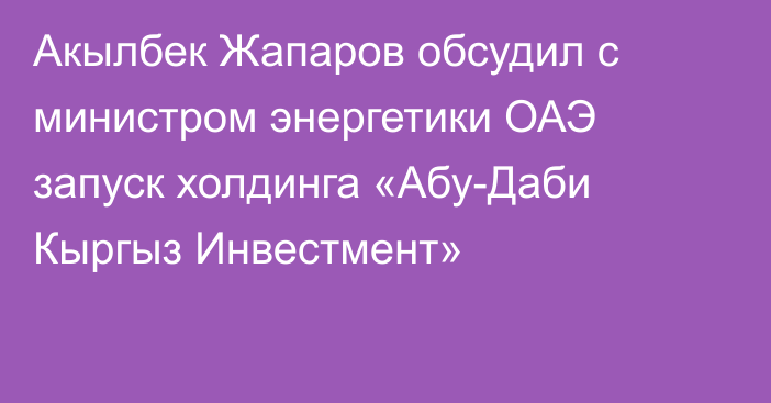 Акылбек Жапаров обсудил с министром энергетики ОАЭ запуск холдинга «Абу-Даби Кыргыз Инвестмент»