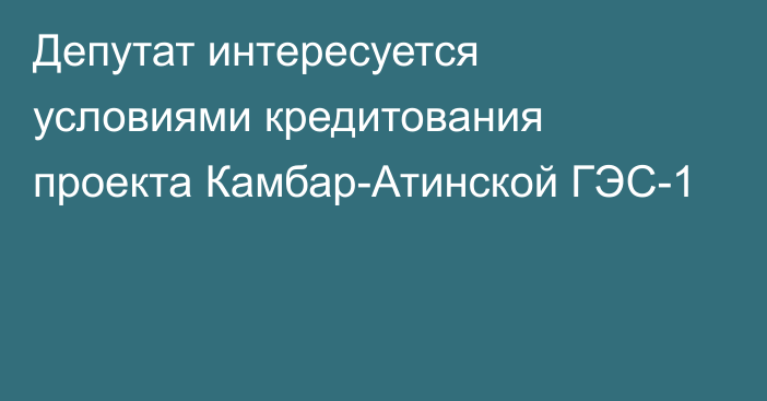 Депутат интересуется условиями кредитования проекта Камбар-Атинской ГЭС-1