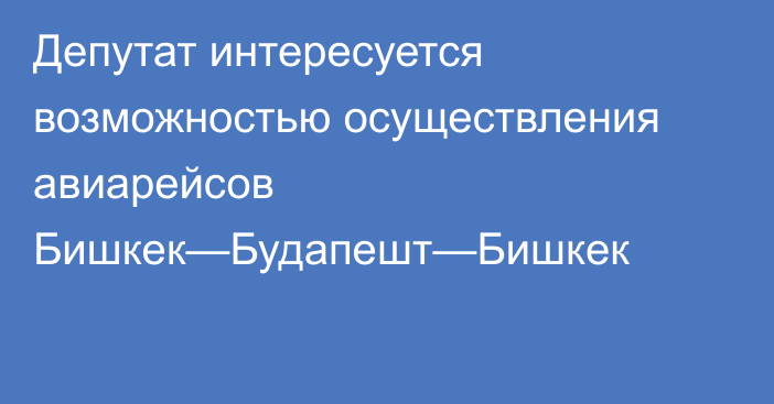 Депутат интересуется возможностью осуществления авиарейсов Бишкек—Будапешт—Бишкек