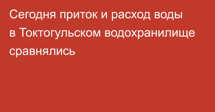 Сегодня приток и расход воды в Токтогульском водохранилище сравнялись