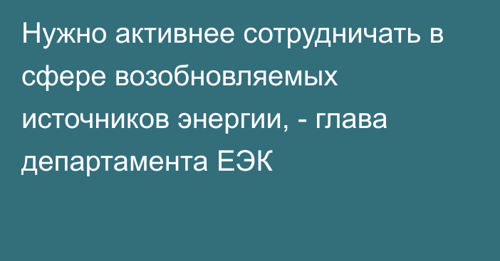 Нужно активнее сотрудничать в сфере возобновляемых источников энергии, - глава департамента ЕЭК