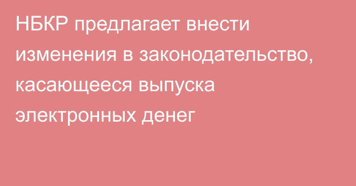 НБКР предлагает внести изменения в законодательство, касающееся выпуска электронных денег