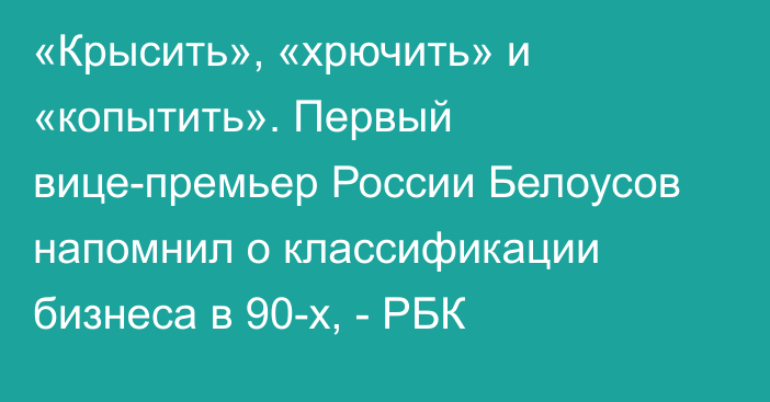 «Крысить», «хрючить» и «копытить». Первый вице-премьер России Белоусов напомнил о классификации бизнеса в 90-х, - РБК