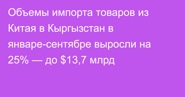 Объемы импорта товаров из Китая в Кыргызстан в январе-сентябре выросли на 25% — до $13,7 млрд