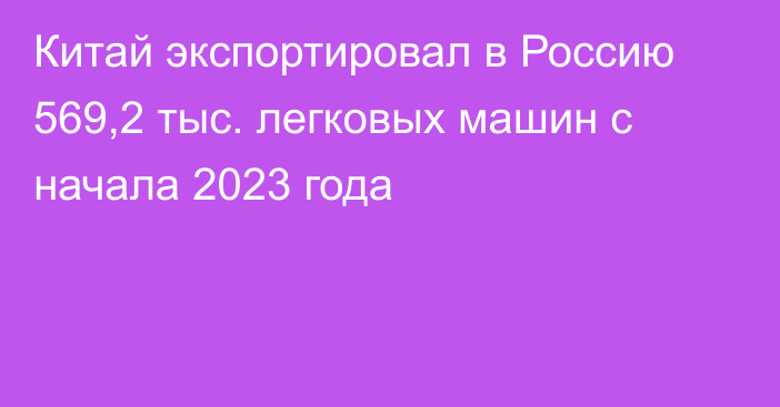 Китай экспортировал в Россию 569,2 тыс. легковых машин с начала 2023 года