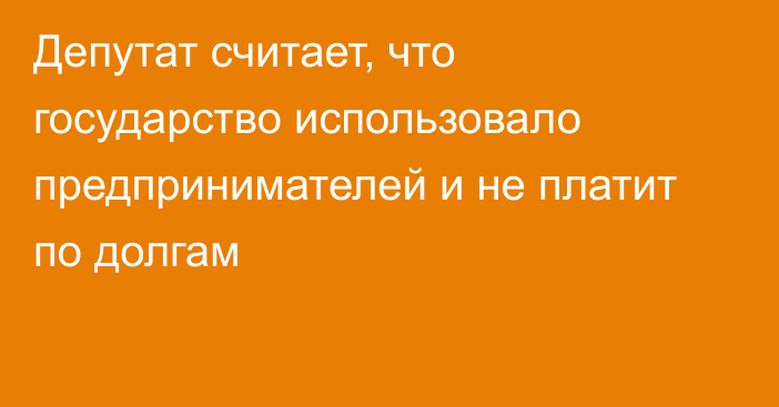 Депутат считает, что государство использовало предпринимателей и не платит по долгам