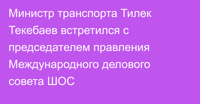 Министр транспорта Тилек Текебаев встретился с председателем правления Международного делового совета ШОС