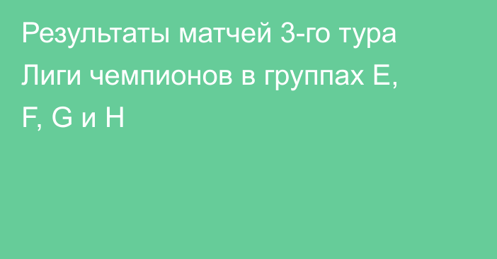 Результаты матчей 3-го тура Лиги чемпионов в группах E, F, G и H