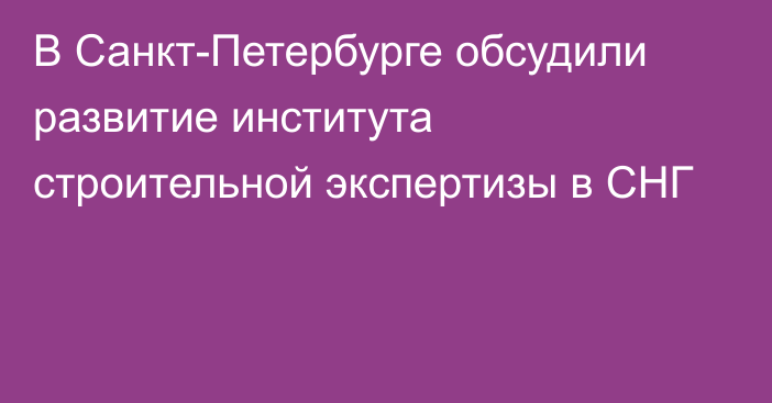 В Санкт-Петербурге обсудили развитие института строительной экспертизы в СНГ