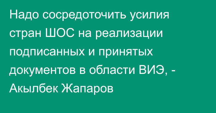 Надо сосредоточить усилия стран ШОС на  реализации подписанных и принятых документов в области ВИЭ, - Акылбек Жапаров