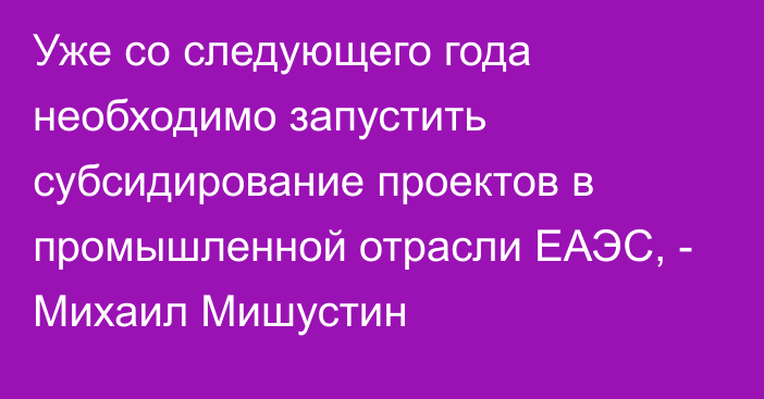 Уже со следующего года необходимо запустить субсидирование проектов в промышленной отрасли ЕАЭС, - Михаил Мишустин