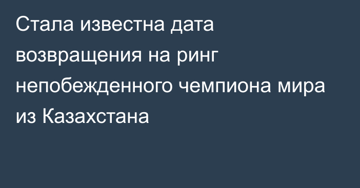 Стала известна дата возвращения на ринг непобежденного чемпиона мира из Казахстана