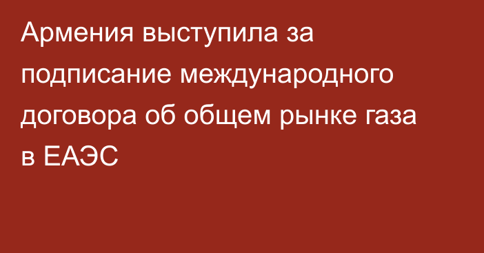 Армения выступила за подписание международного договора об общем рынке газа в ЕАЭС