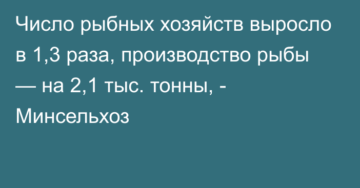 Число рыбных хозяйств выросло в 1,3 раза, производство рыбы — на 2,1 тыс. тонны, - Минсельхоз